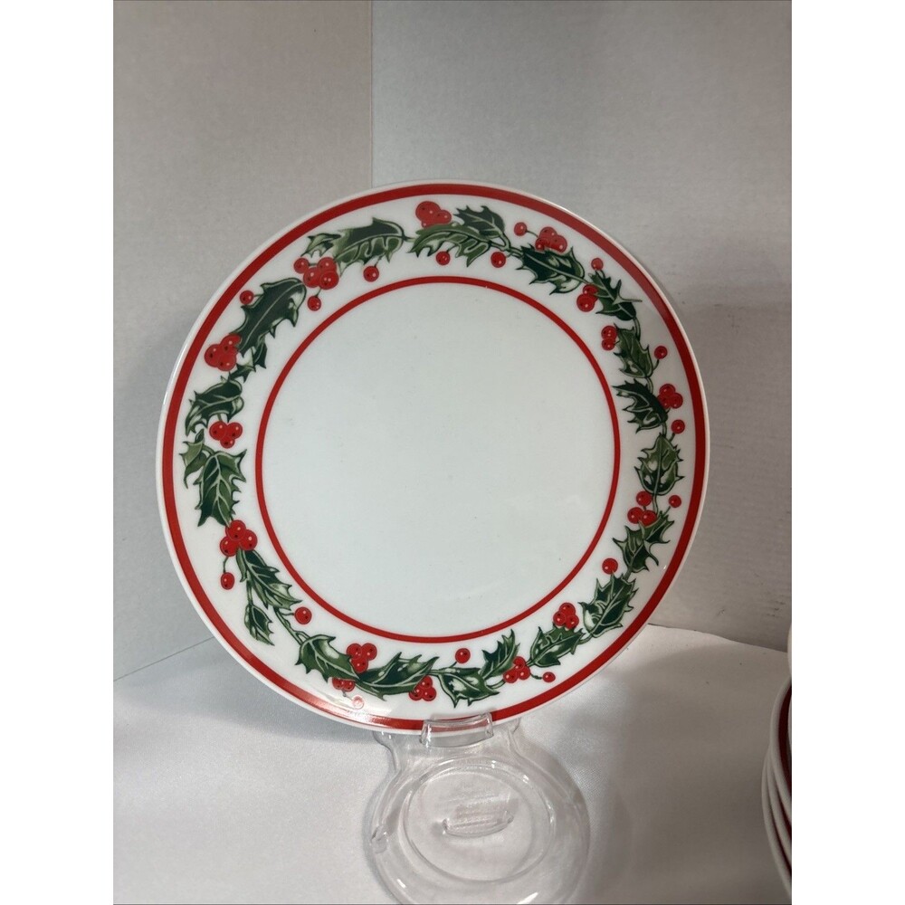 VTG Curzon Christmas Holly Berries Salad Dessert Plates 8 Inch Japan Set of 8